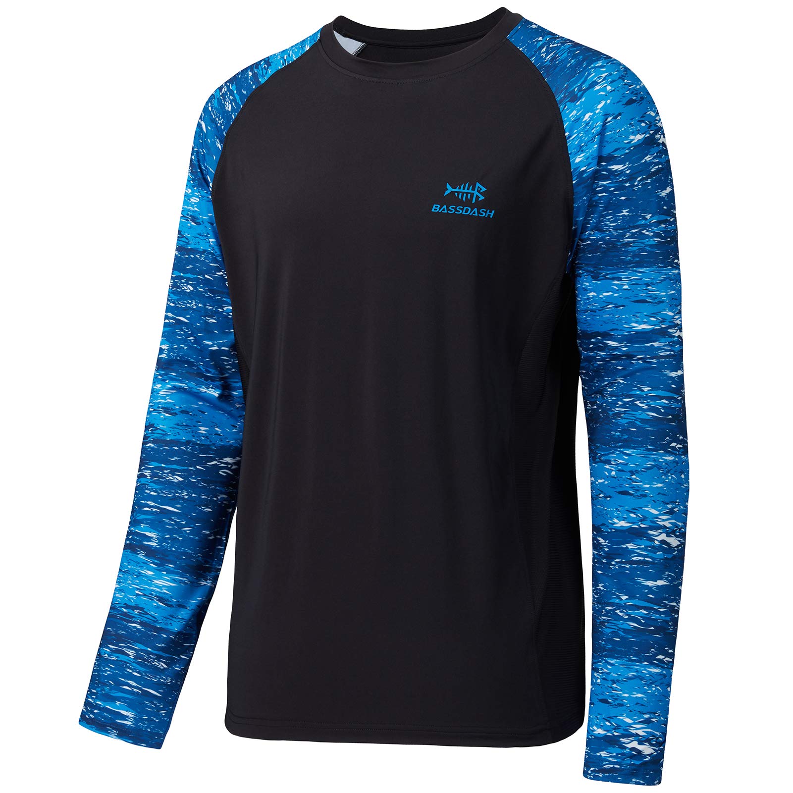 BASSDASH UPF 50 Fishing Tee for Men Camo Long Sleeve Shirt Quick Dry  Sweatshirts, Black/Blue Ocean Water, 5XL