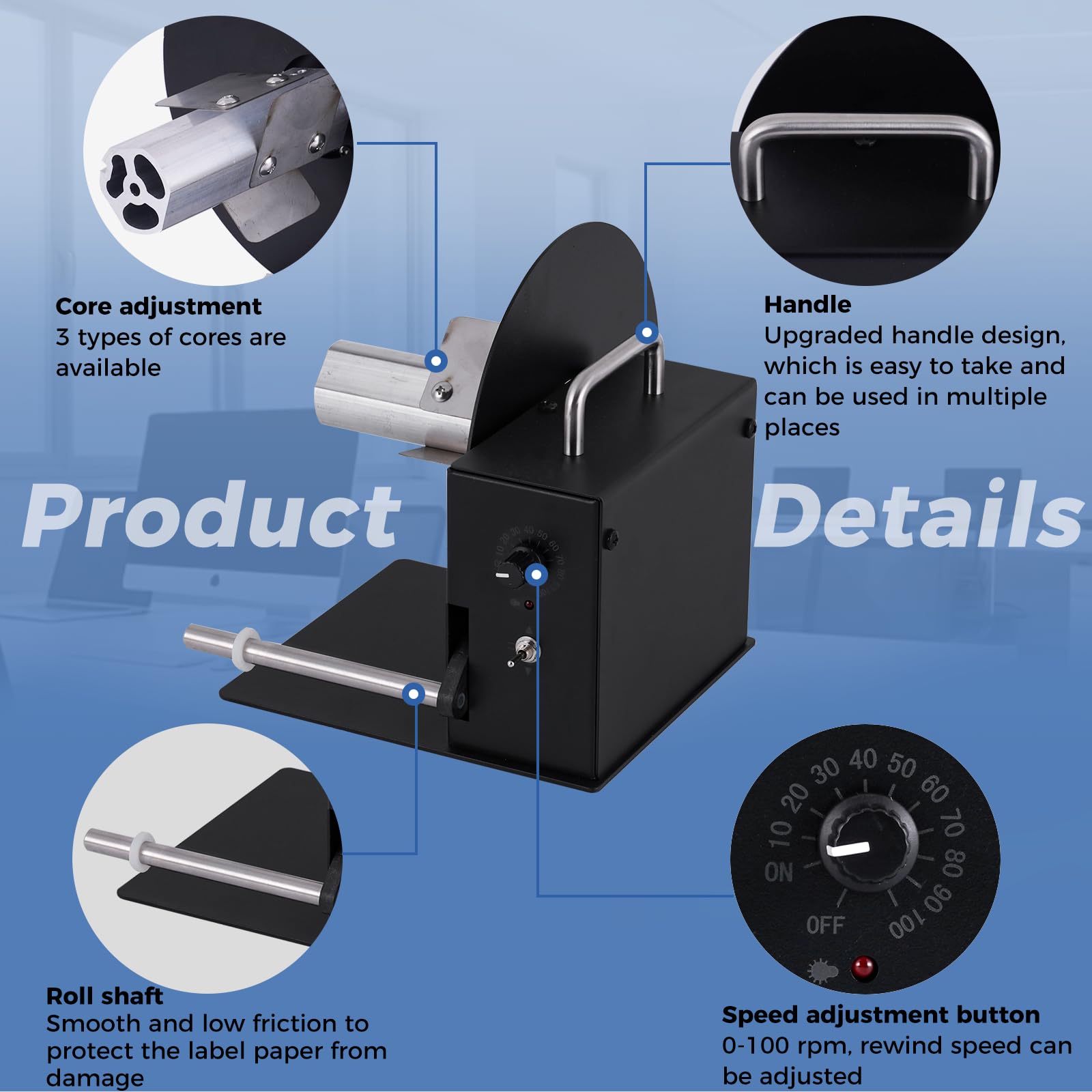 YUCHENGTECH Avvolgitore Etichette Automatico Diametro 180mm Velocità Regolabile 0-8 pollici/s Avvolgitore Etichette Bidirezionale per Nucleo 40/76mm o Senza Tubo di Carta con Istruzioni e Accessori