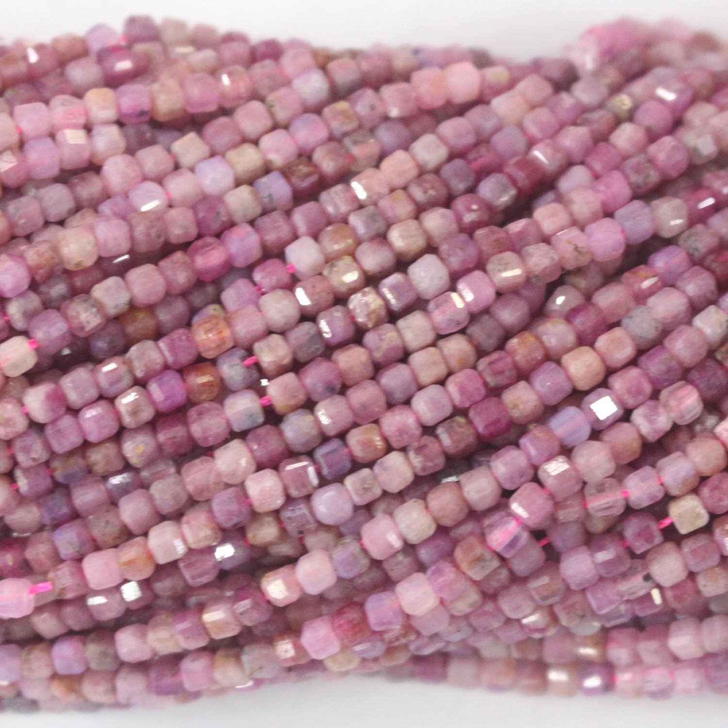 Tacool Faceted Natural Gemstone Beads Cube 2mm Small Loose Beads for DIY Jewelry Making (Pink Ruby)