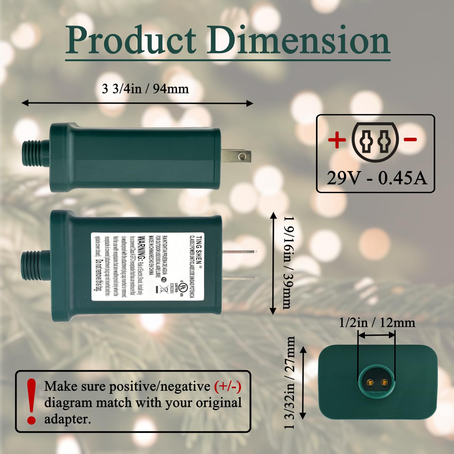 Netzteil TS-13W29V Klasse 2 LED Trafo 29V 0,45A 13W LED Regenfest IP44 US-Stecker Adapter, LED-Streifenlicht, Weihnachtsbeleuchtung, saisonaler Einsatz LED-Treiber für Weihnachten X-Mas Baum
