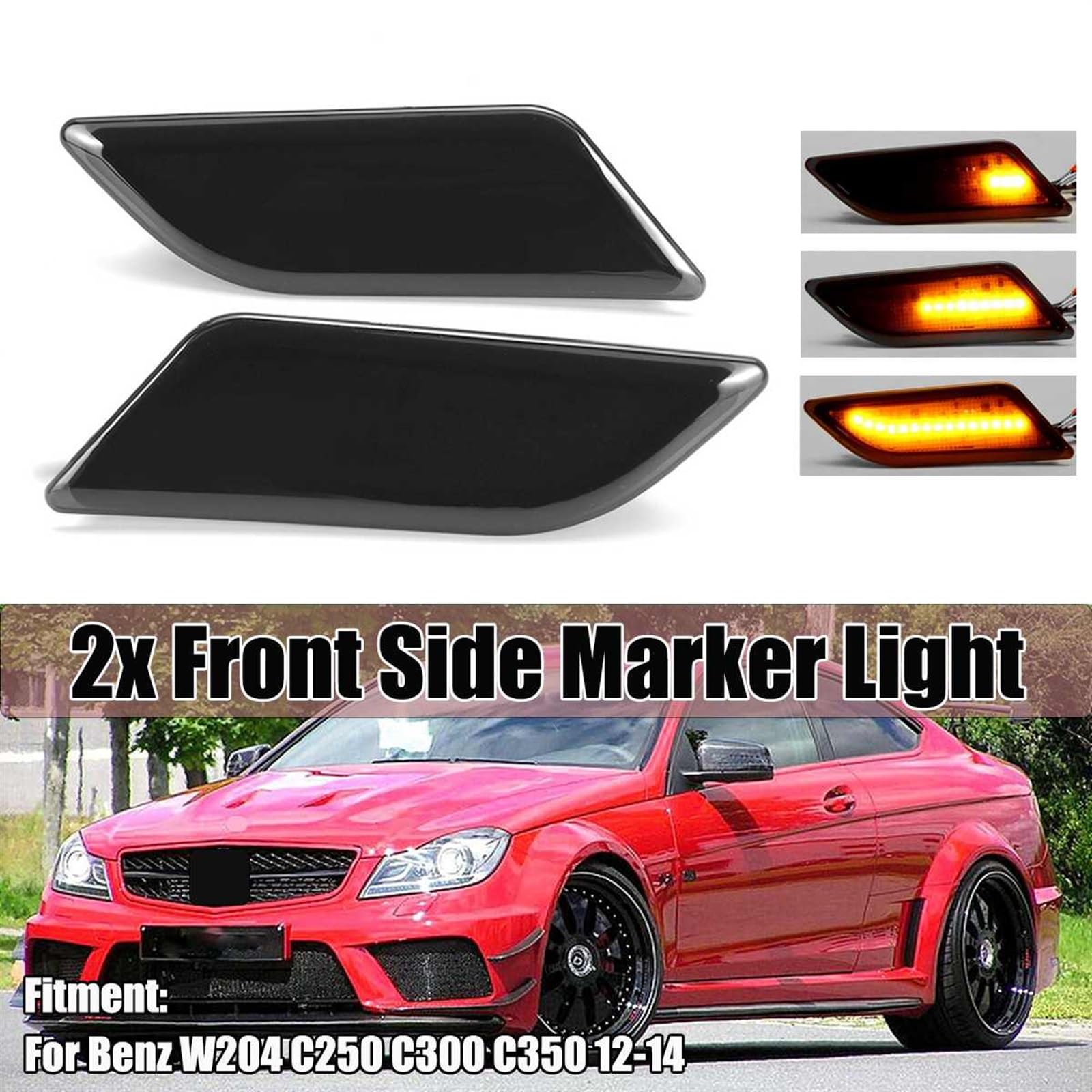 2 szt. Płynące światło obrysowe boczne dynamiczny kierunkowskaz kierunkowskaz samochodowy migacz, dla mercedesa, W204 C250 C300 C50 C63 AMG 2012-2014 Światło kierunkowskazu samochodowego