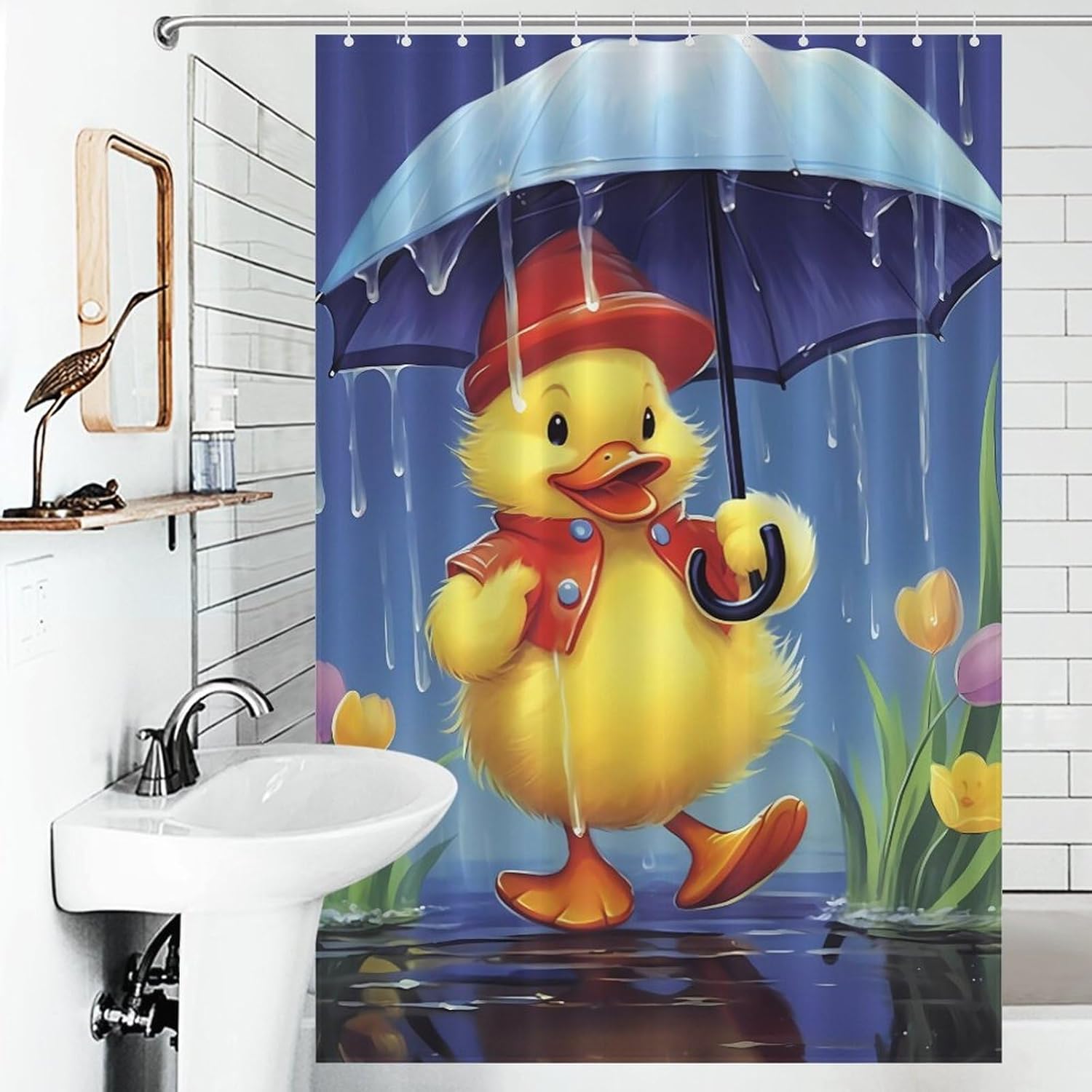 April Showers Duck Spring Funny Shower Curtains Washable Bath Curtain Liner with Hooks for Bathroom Bath Tubs
