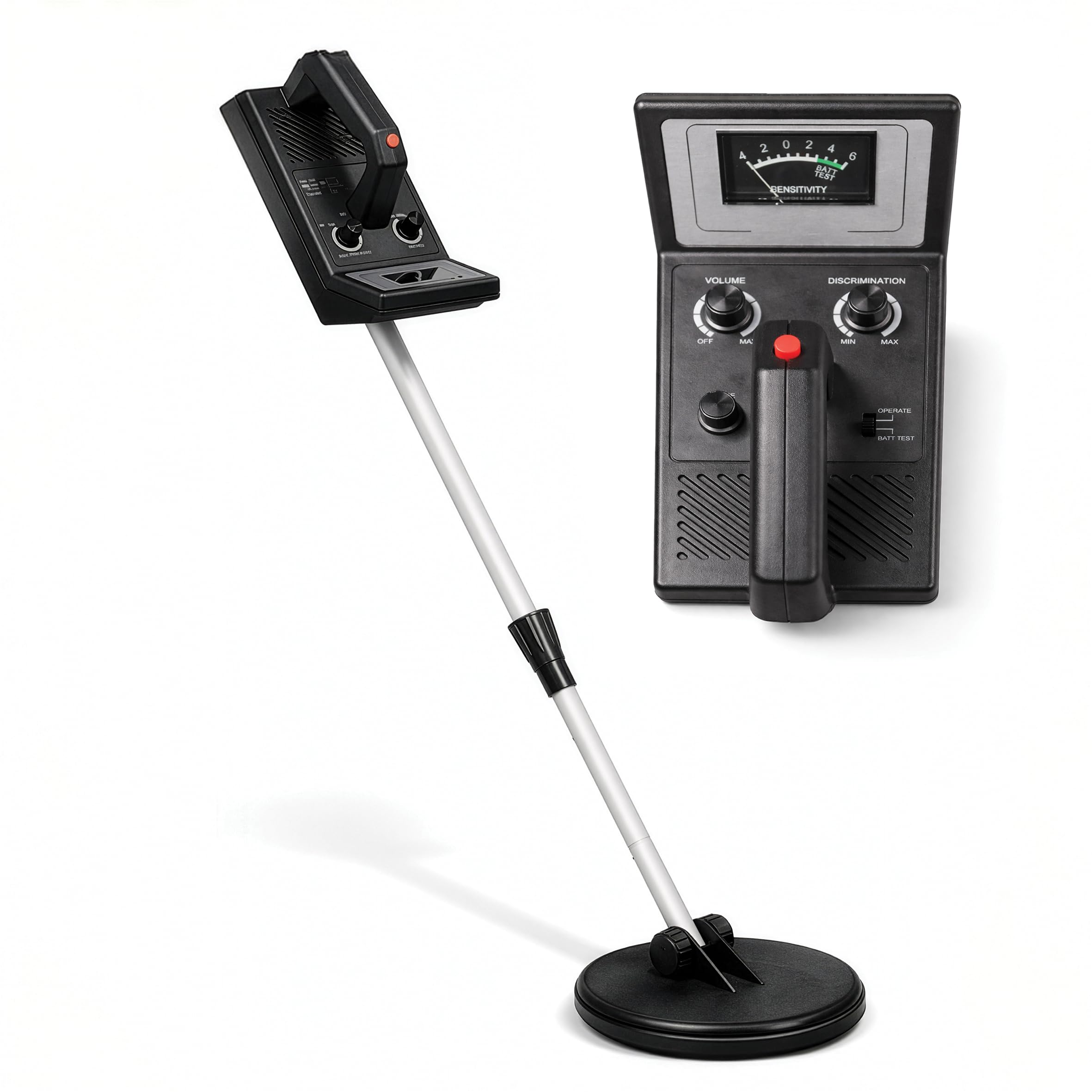 Full Sized Metal Detector with Discrimination VU Meter Headphone Jack Adjustable Shaft Waterproof Search Coil for Hobby and Treasure Hunting