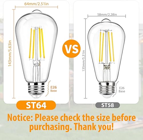 Vista 20 de Paquete de 12 bombillas LED Edison ST64 grandes, estilo vintage, equivalente a 60 W, 7 W, 800 lúmenes, filamento LED antiguo regulable, blanco