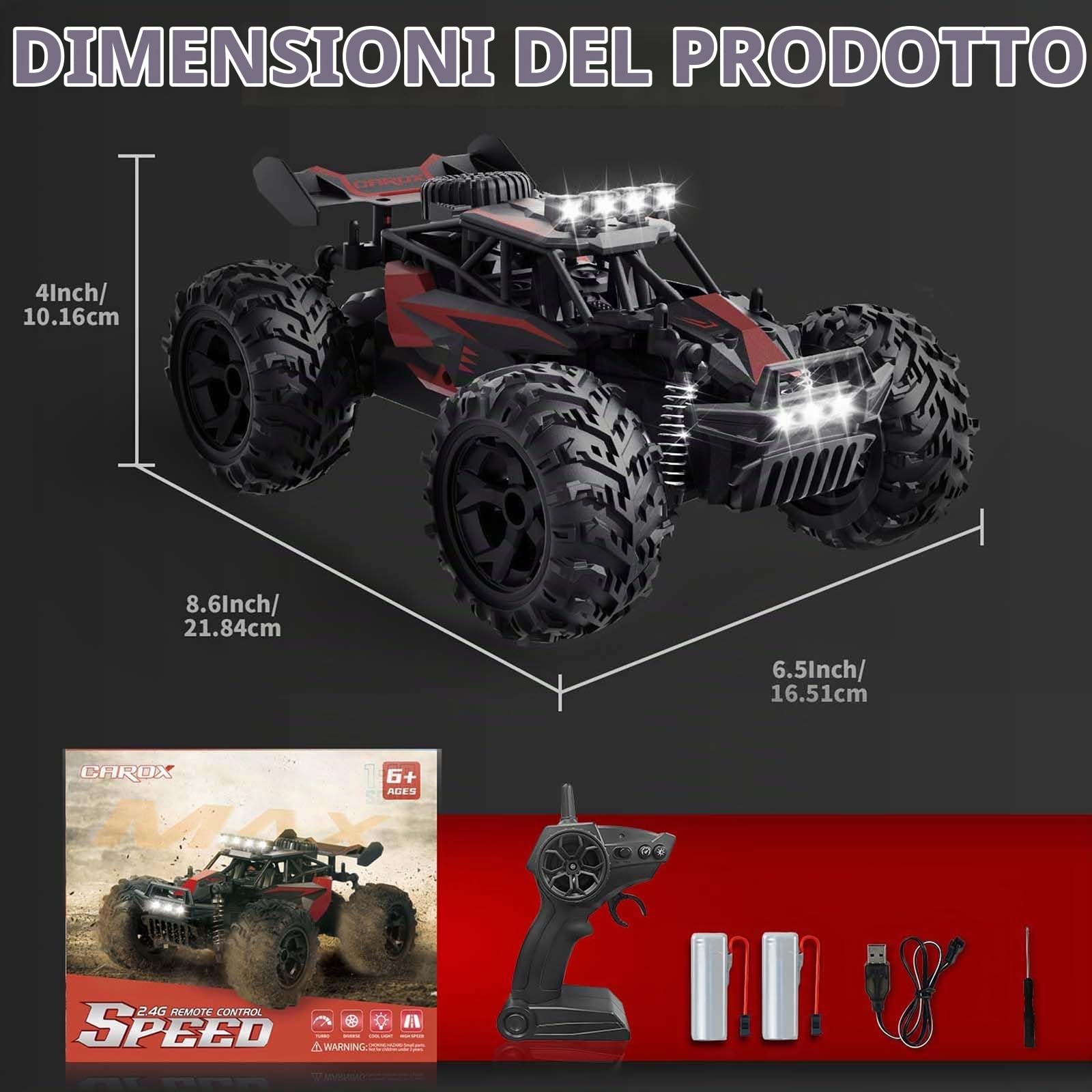 Carox Auto radiocomandata, 2,4 GHz, 25 km/h, auto radiocomandata, 1:18, fuori, con fari e illuminazione del telaio, controllo remoto, regalo di compleanno per bambini