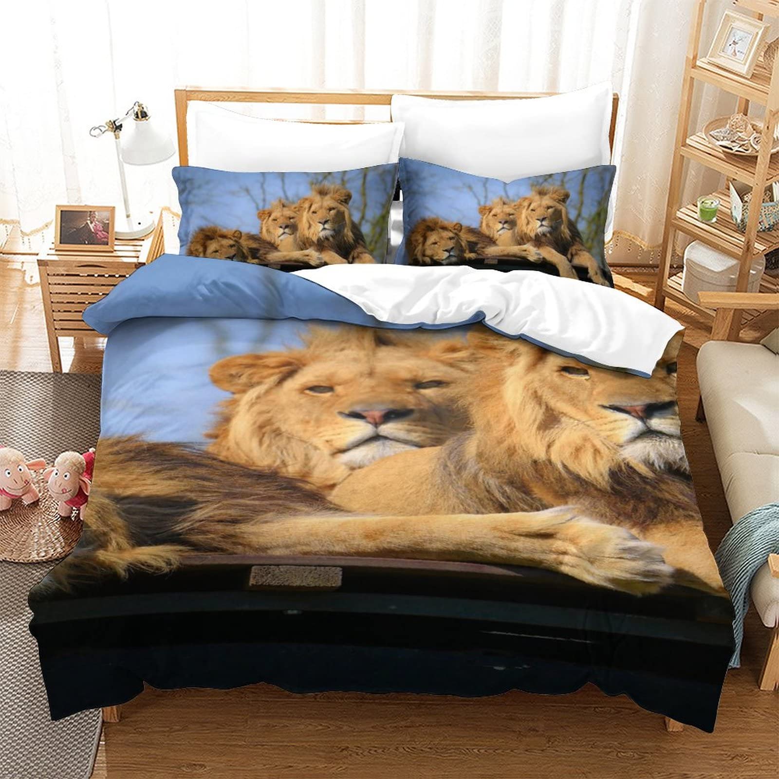 Housse de couette lion 3D ensemble de literie 135x200cm pour lit enfant ado