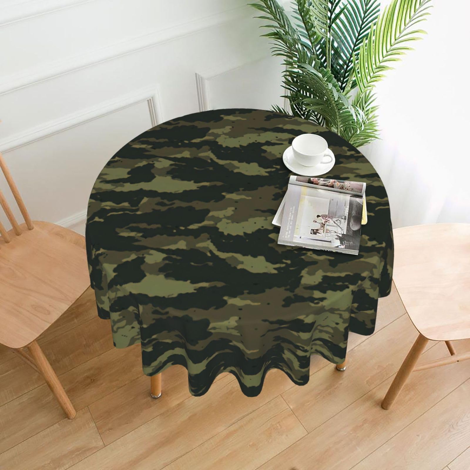 VCzsdff Camouflage Print Stain Resistant Round Tablecloth 60in Family Friendly Polyester Cloth for Kids Meals