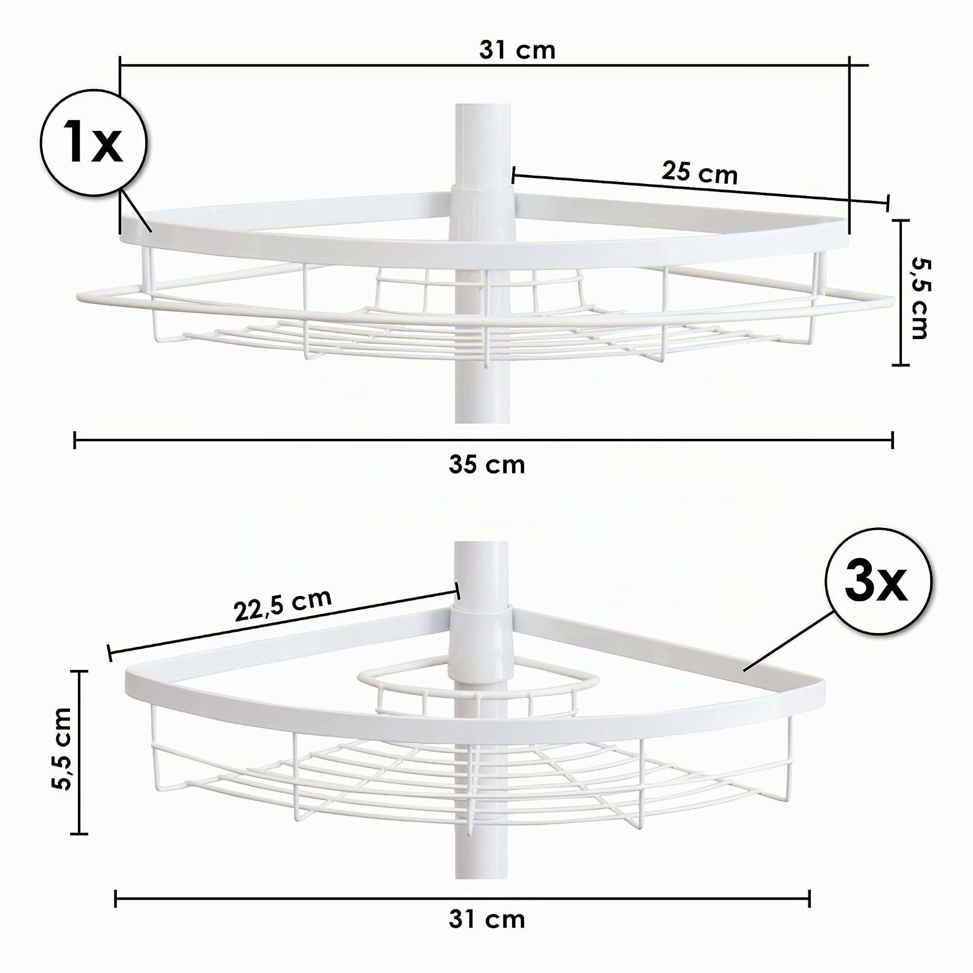 bremermann Teleskop-Eckregal, 4 Körbe, Teleskop-Stange bis max. ca. 290 cm (Weiß)