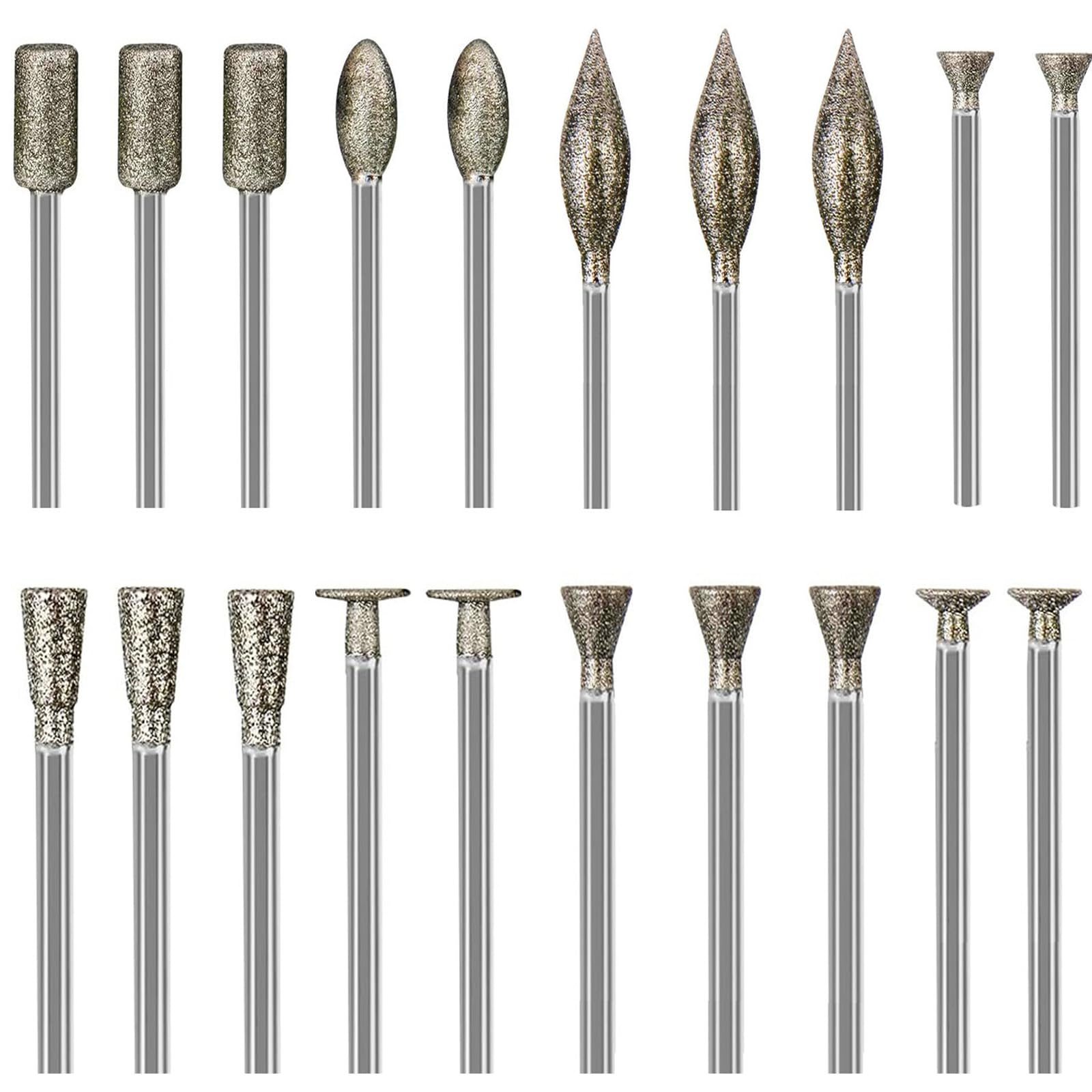 Stone Carving Set Diamond Burr Bits Compatible with Dremel, Rotary Tools Accessories Polishing Kits with 1/8 inch Shank for Carving, Engraving,