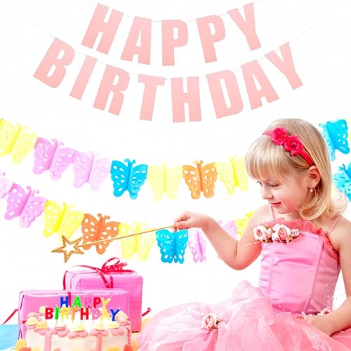 Miniatura 3 de MEETINGU Cartel rosa de feliz cumpleaños, suministros de decoración de fiesta temática para mujeres y niños, baby shower, tarjetas de letras de 6.6