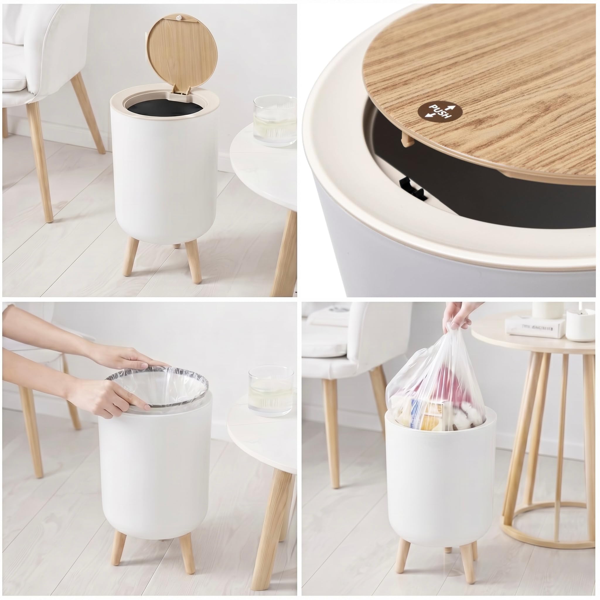 OCEANO Set 4 Cestini di Design con Gambe Pattumiere da Interno per Soggiorno, Bagno, Ufficio e Camera Organizzatori Stile Scandinavo Moderno 9L 7L 5L