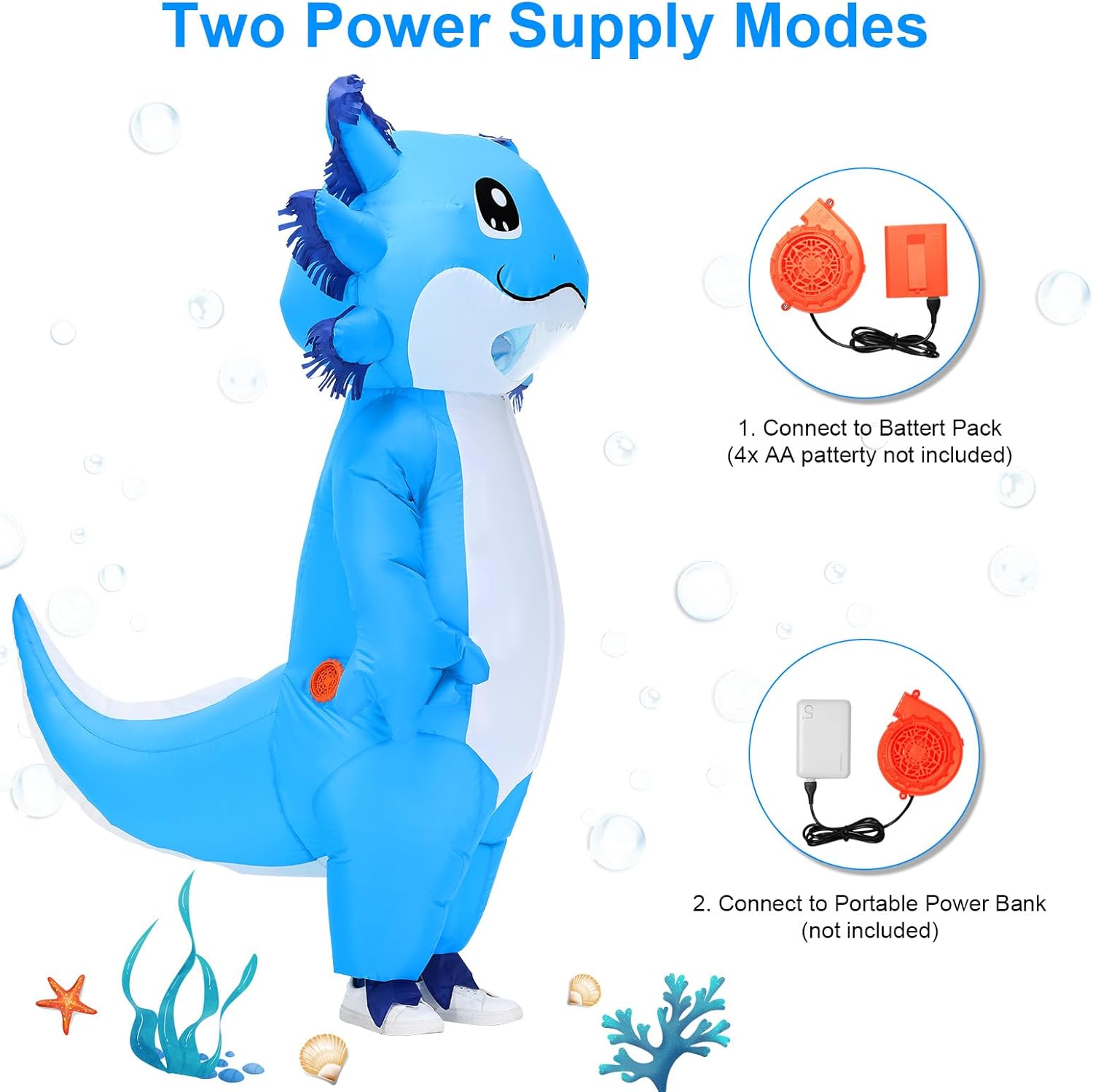 Stegosaurus Inflatable Axolotl Costume for Kids Halloween Kid Blow Up Costume Deluxe Blue Costumes for Girls Boys Cosplay Party - Image 4