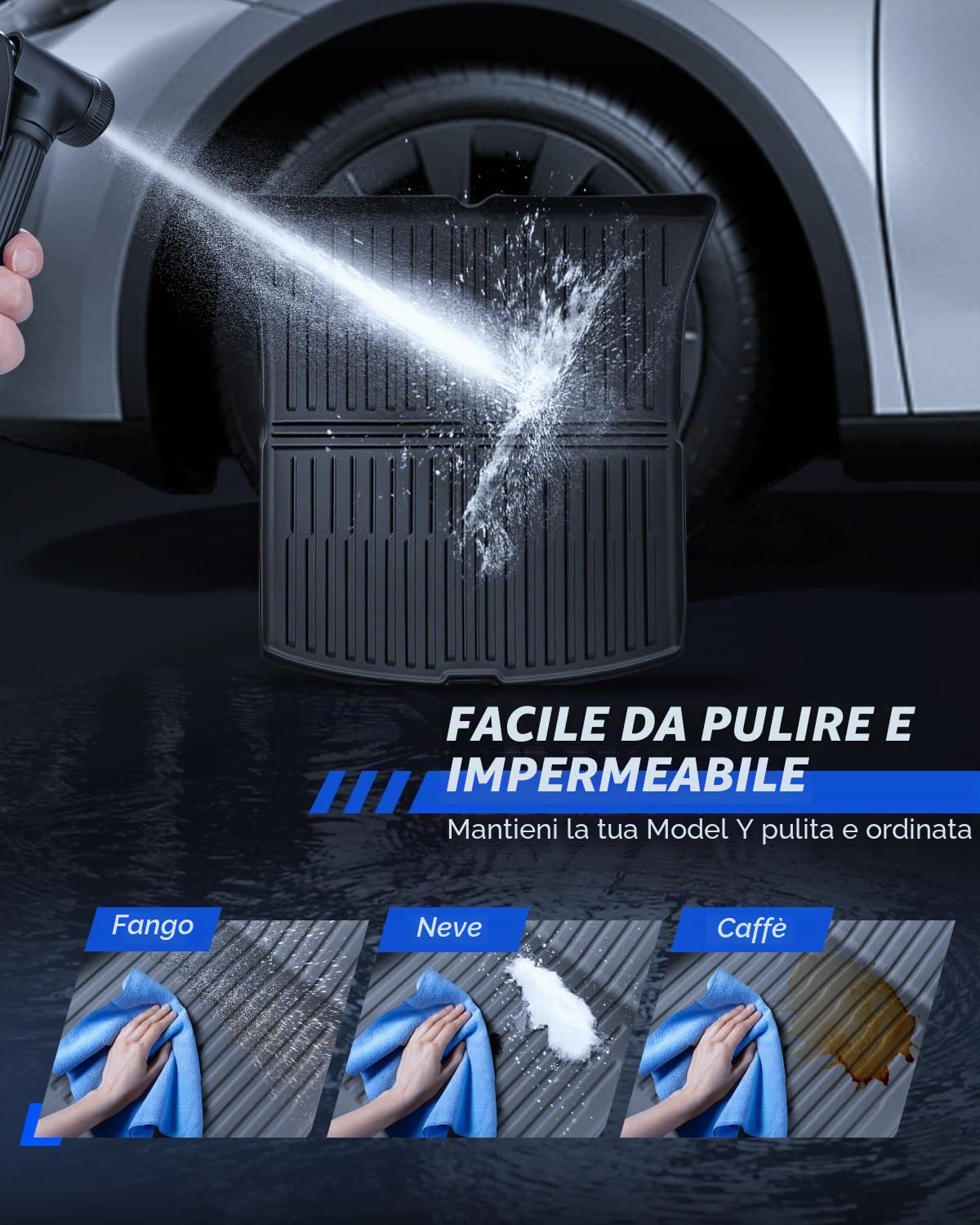Tappetini 9 Pezzi per Tesla Model Y 2025-2026 Premium/Performance TPE per Tutte le Stagioni 3D con Alto Bordo Antiscivolo Impermeabile Tappetino per Bagagliaio e Poggiatesta