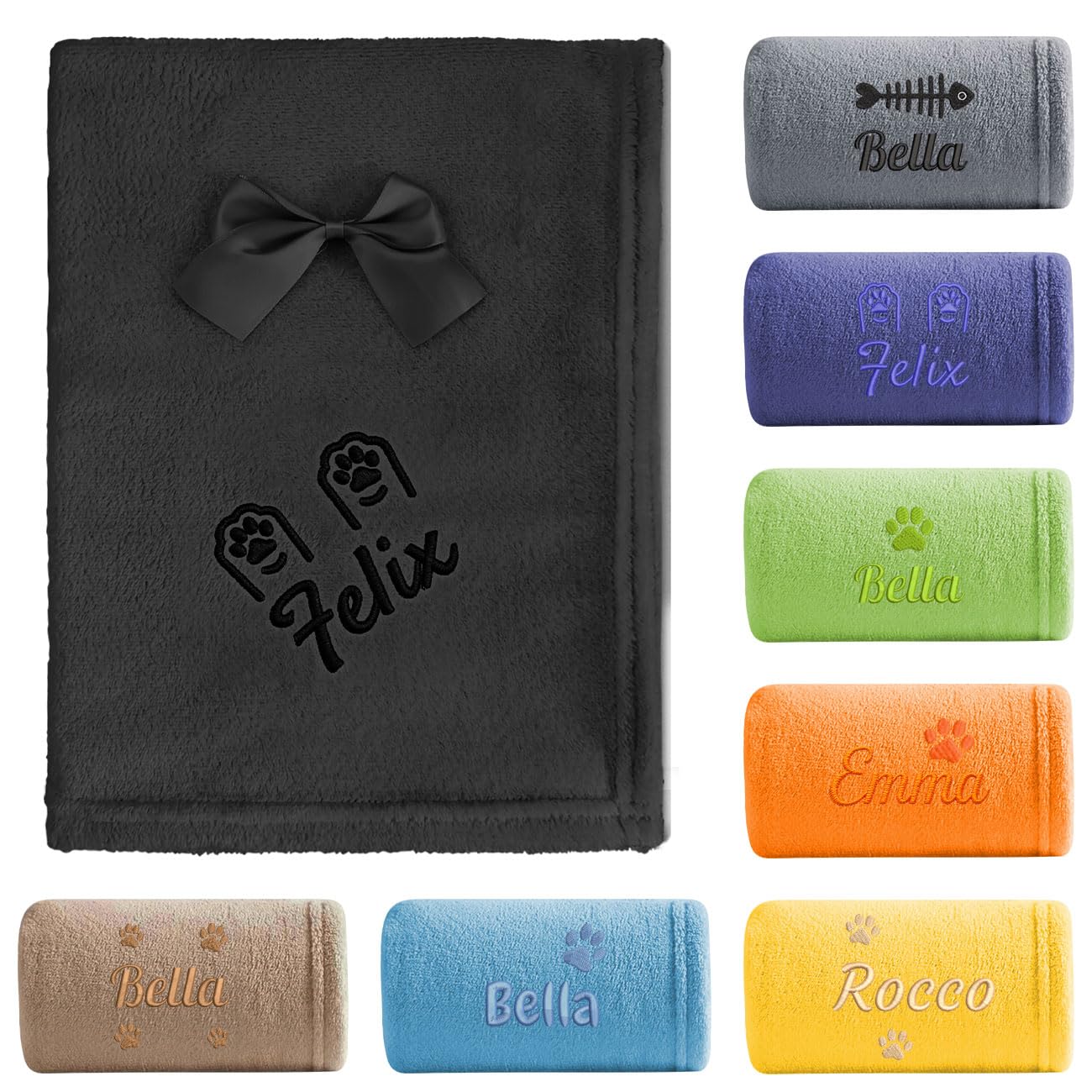 saguinus imperator Custom Embroidered Pet Blanket with Name, Personalized Flannel Fleece Dog Blanket for Crate Training or Sofa (Black, Small)