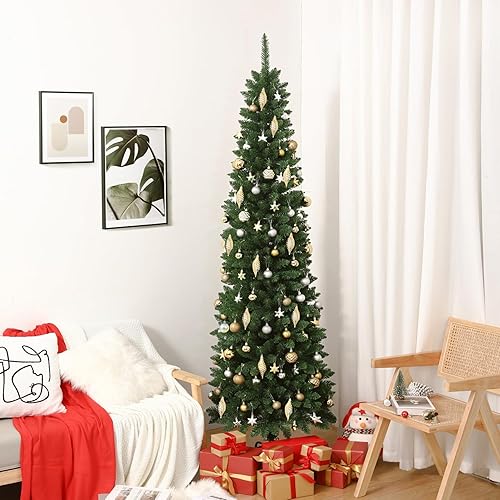 Miniatura 7 de Árbol de Navidad artificial de 878 puntas, pino de Navidad puro de 7 pies con soporte de metal, perfecto para Navidad, fiestas, vacaciones,