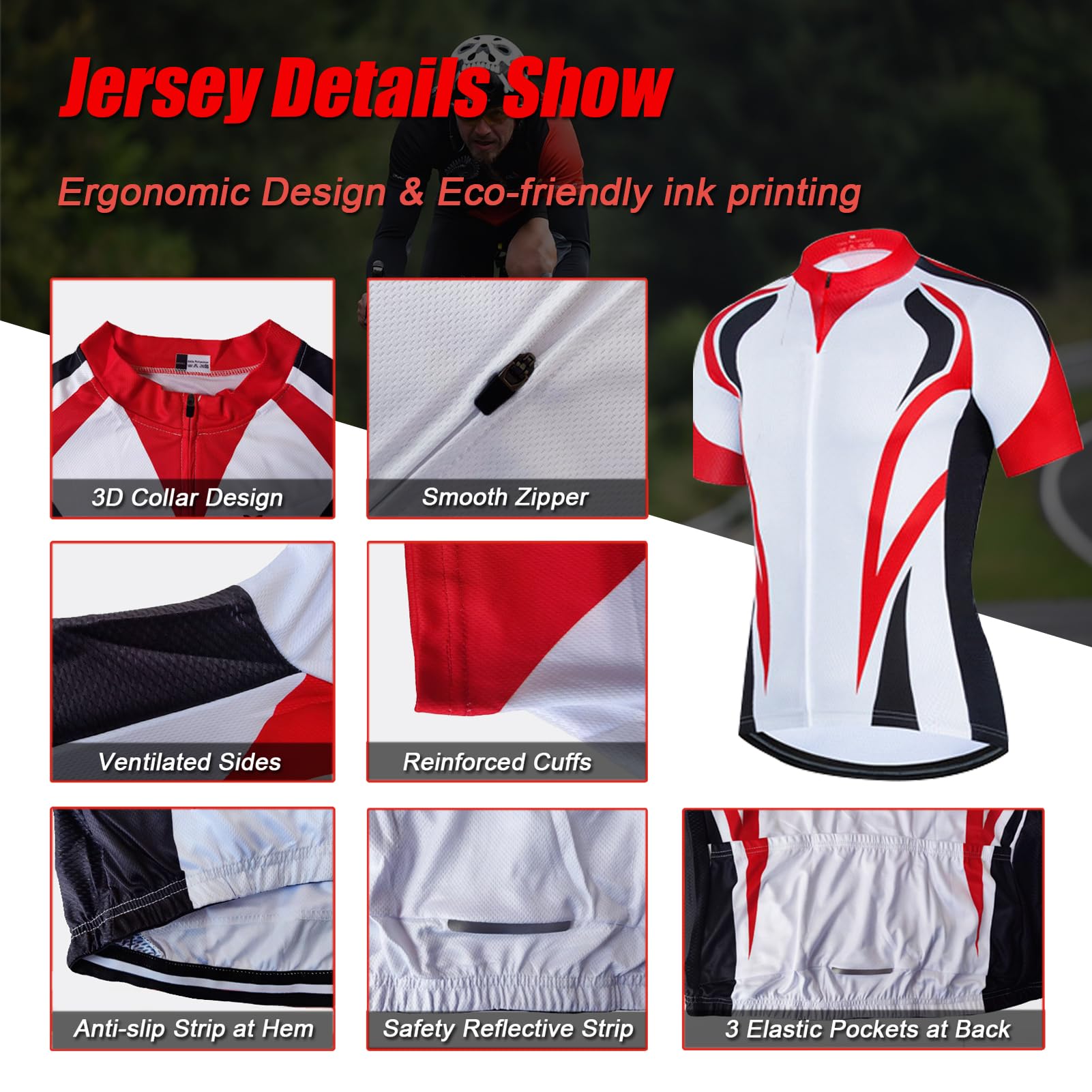 Vêtements Cyclisme Homme Tenue Cycliste Été,Maillot de Velo VTT Manche Courte MTB Jerseys et Cuissard à Bretelle avec 19D Coussin Gel,Ensemble Combinaisons de Cycling Respirant Séchage Rapide(D5,XL)