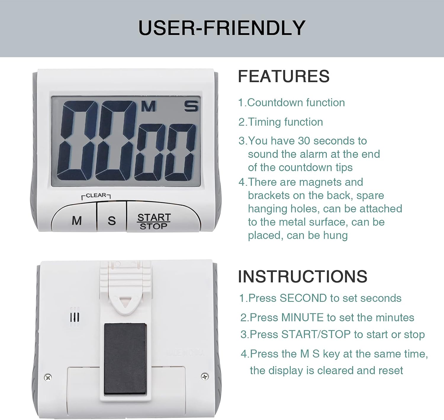 Timer Digital, Countdown Timer Large Screen with Loud LCD Display Multi ...