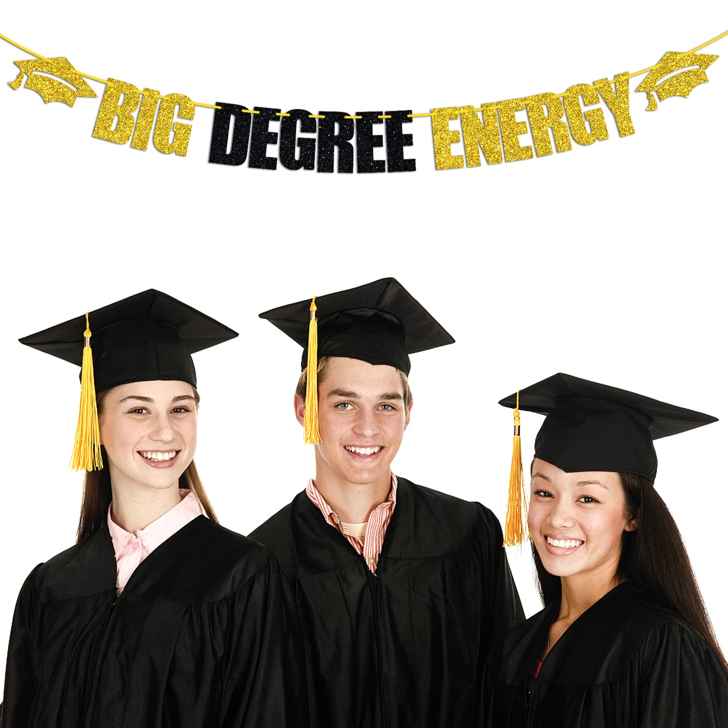 Big Degree Energy Banner – Abschluss-Partydekoration 2024, Bachelor/Master/PhD, Gold & Rot