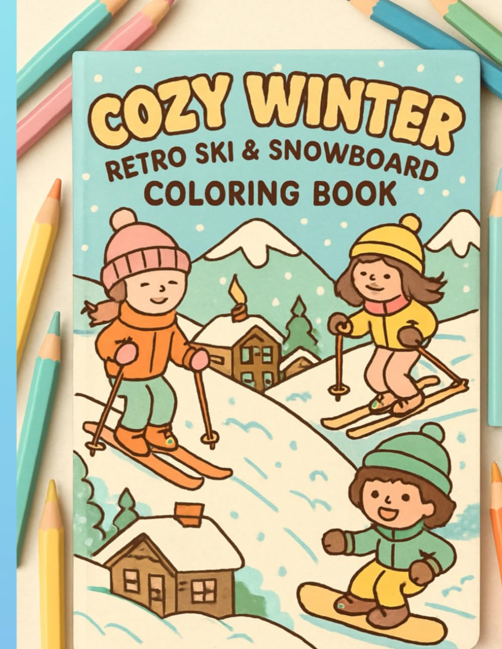 Cozy Winter Retro Ski & Snowboard Coloring Book: Vintage Snowy Mountain Activity Book for Kids Ages 4-8 | Large 8.5 x 11