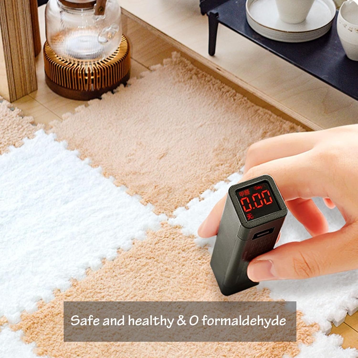 12pcs Interlocking Puzzle Rug Carpet, Square Fluffy Play Mat Plush Foam Floor Tiles, 12x12x0.4 in Soft Fuzzy Carpet Crawling Mat, Home Decoration(Black+White)