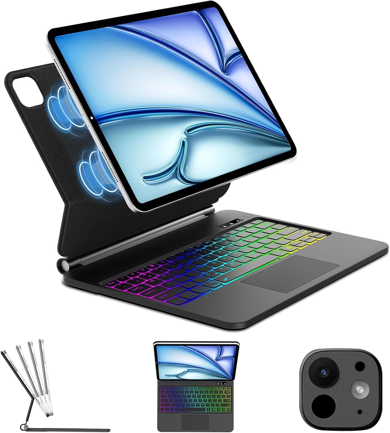 WINCHKING for iPad Air 13 Inch Case Keyboard (M4/M3/M2, 2026/2025/2024) & iPad Pro 12.9 inch (6th/5th/5th/3rd), Easy-Set Magnetic Stand, 7-Color Backlight, Multi-Touch Trackpad, Black