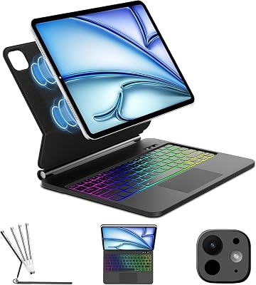 WINCHKING for iPad Air 13 Inch Case Keyboard (M4/M3/M2, 2026/2025/2024) & iPad Pro 12.9 inch (6th/5th/5th/3rd), Easy-Set Magnetic Stand, 7-Color Backlight, Multi-Touch Trackpad, Black