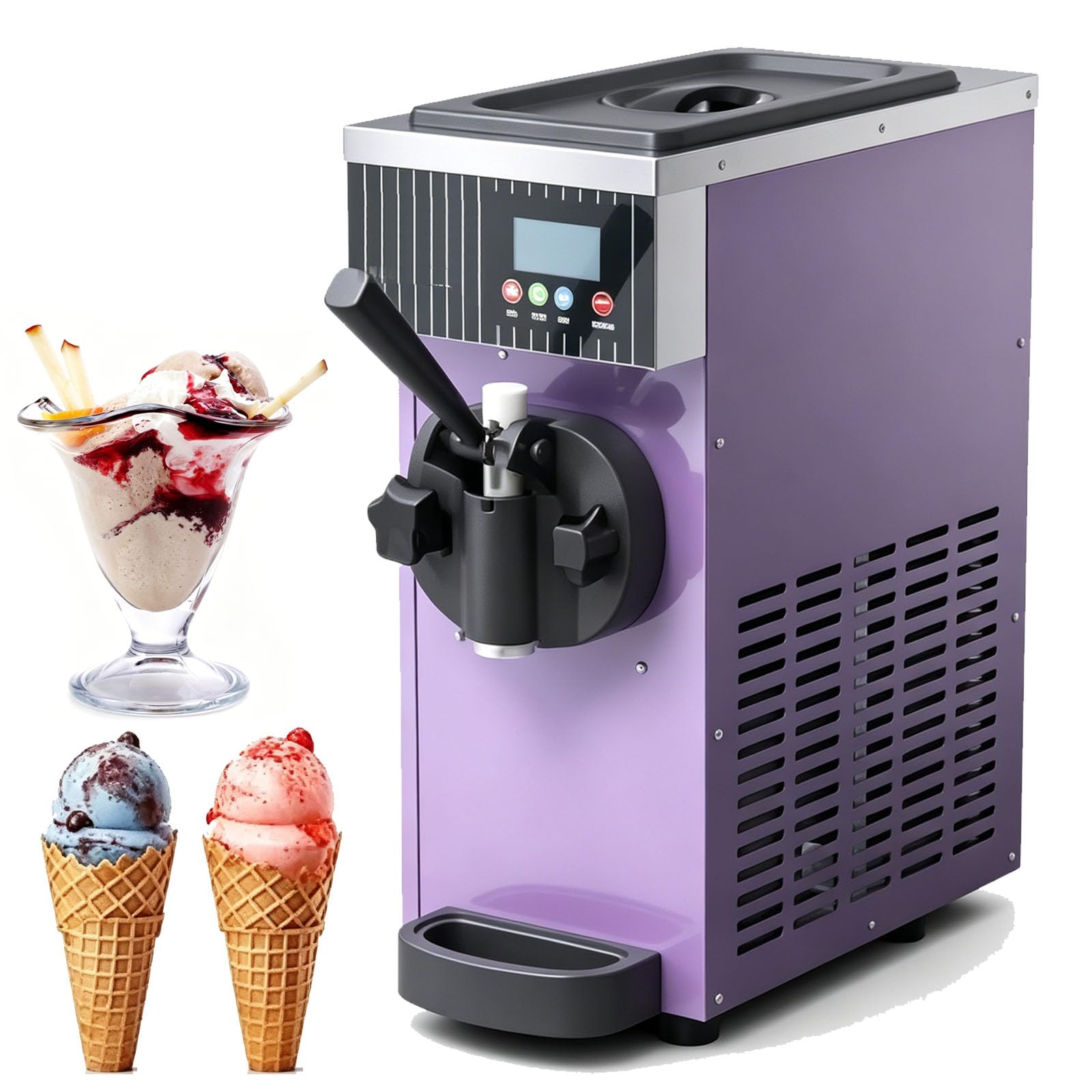 STDZQCWY 450w Commercial Ice Cream Machine, Countertop Single Head Commercial Ice Cream Maker, 4-5kg/h Output, With Intelligent Control Panel, For Cafe Snack Bar Dessert Shop purple