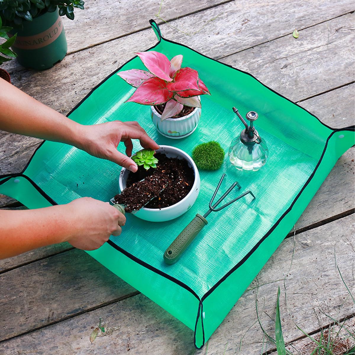 ZONADAH Lot De 2 Tapis De Rempotage De Plantes, 50 X 50 Cm, Tapis De Changement De Sol, Bac De Pot étanche, Accessoires De Jardin Pour Légumes, Plantes D'intérieur, Plantes Succulentes, Cactus