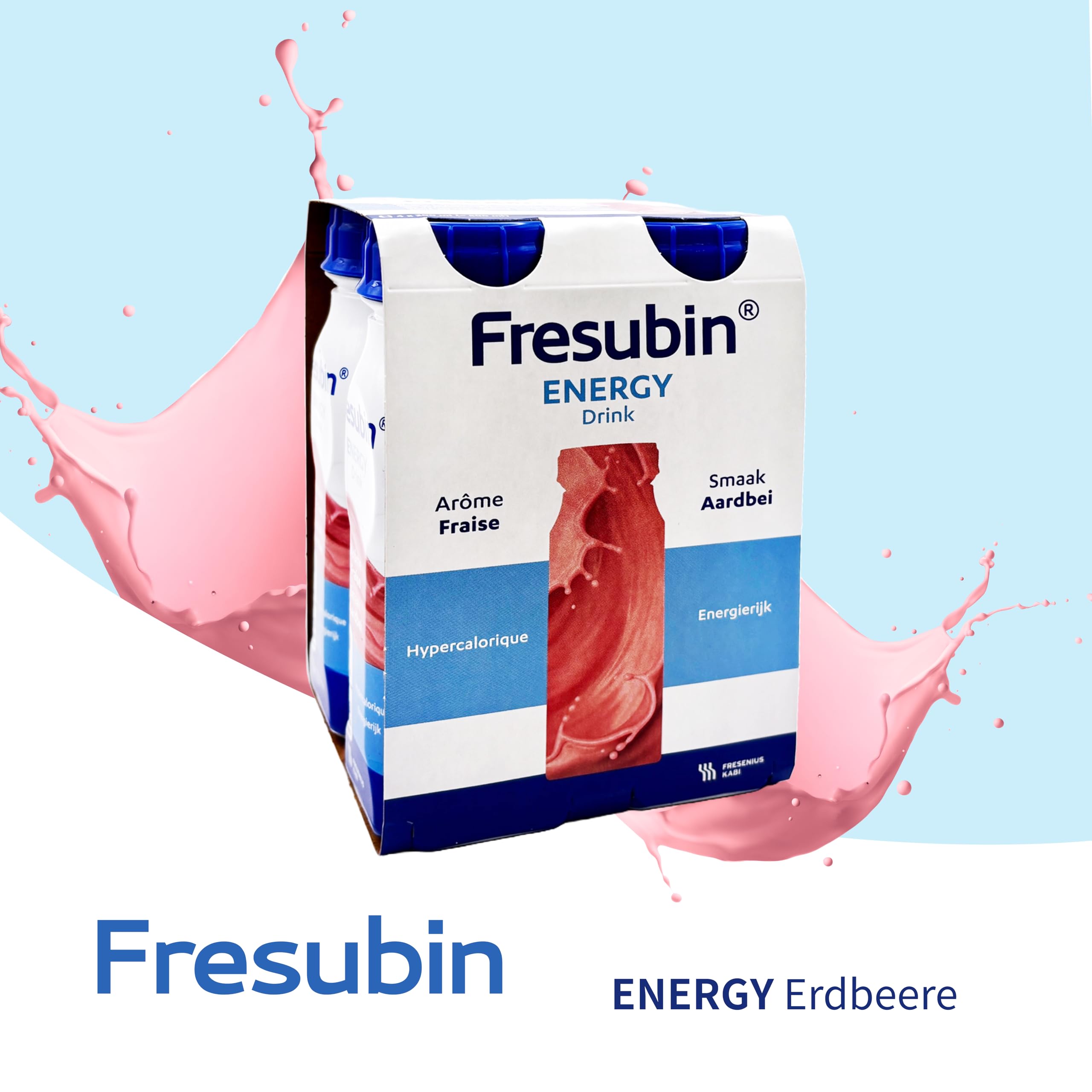 Fresubin Energy Drink - Erdbeere Hochkalorische Trinknahrung von Fresenius Kabi, 300 kcal pro Flasche, glutenfrei, ohne Ballaststoffe ideal bei Mangelernährung (200 ml (24er Pack), Erdbeere)