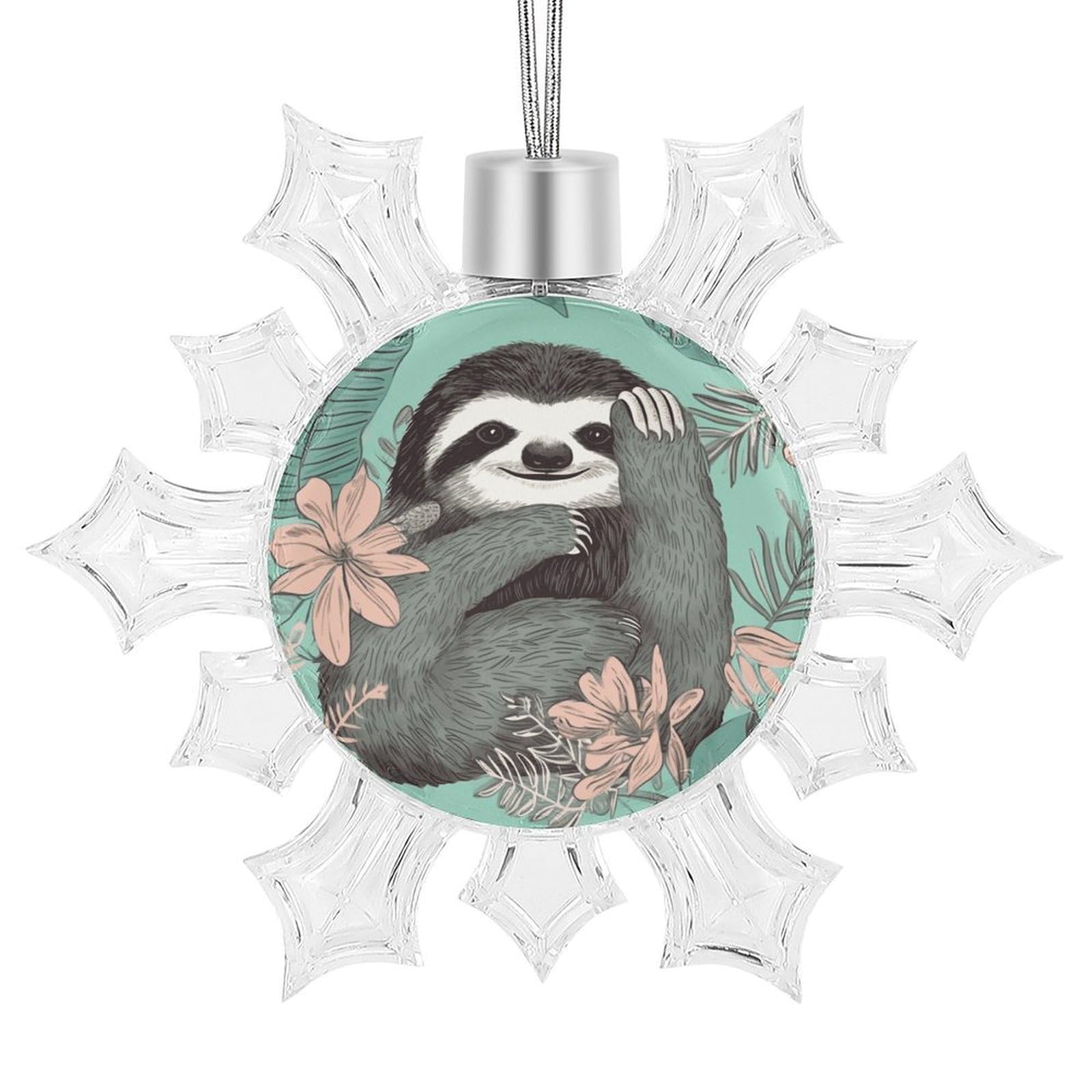 Animal Sloth Mint Green Snowflake Ornaments Cute Snowflake Pendant Exquisite Christmas Tree Ornaments for Christmas Weddings New Year Birthday Holiday Celebration