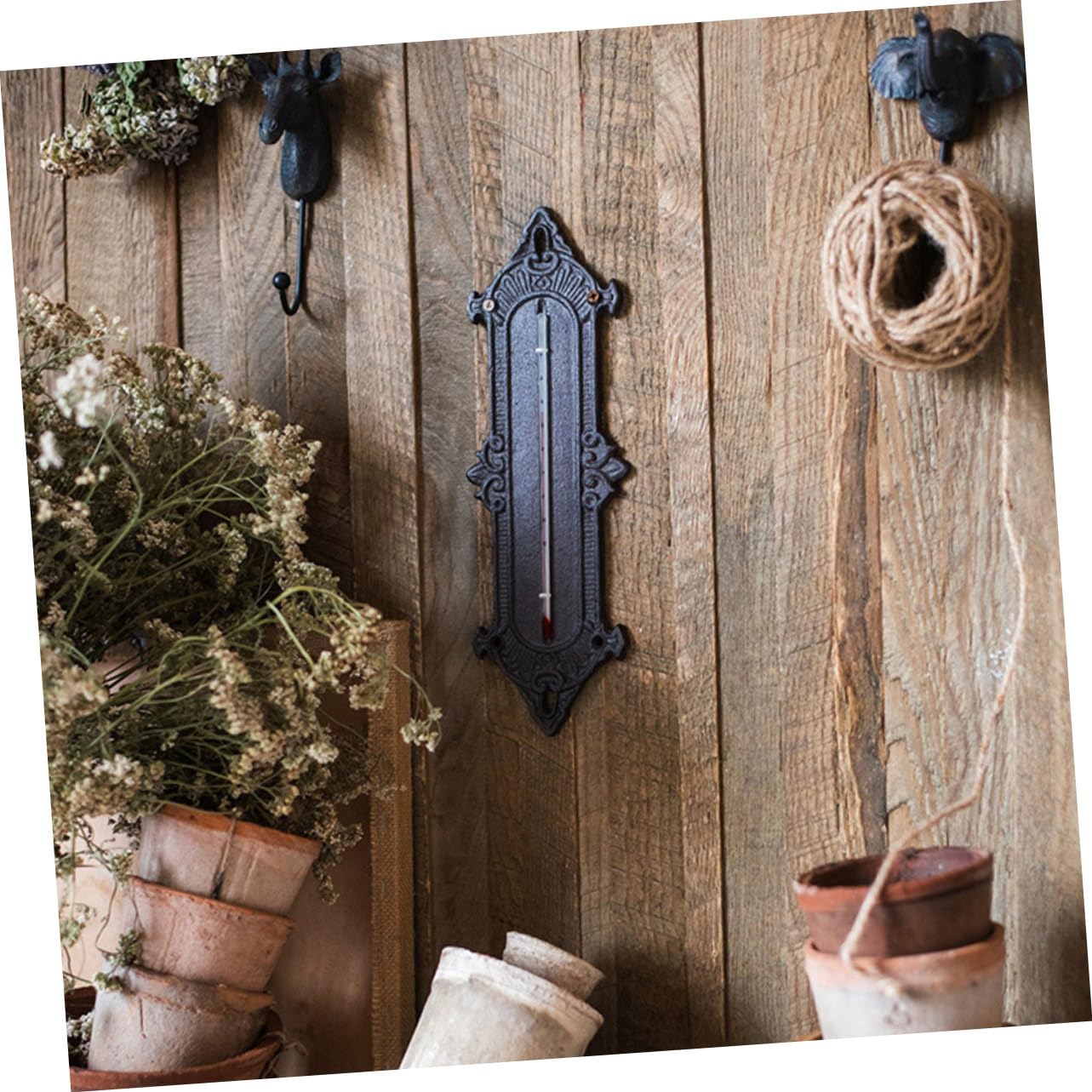 Kichvoe Industrial Cast Iron Wall Mount Thermometer for Indoor and Outdoor Use Wide Range High Accuracy Temperature with Scale Classic European Style Home and Garden Decorative Instrument