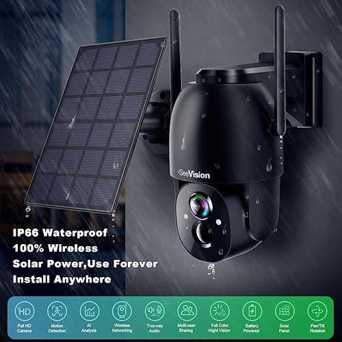 Miniatura 2 de Cámaras de seguridad solares inalámbricas para exteriores, 2K alimentado por batería PTZ WiFi 3MP cámara de seguridad para el hogar con foco,