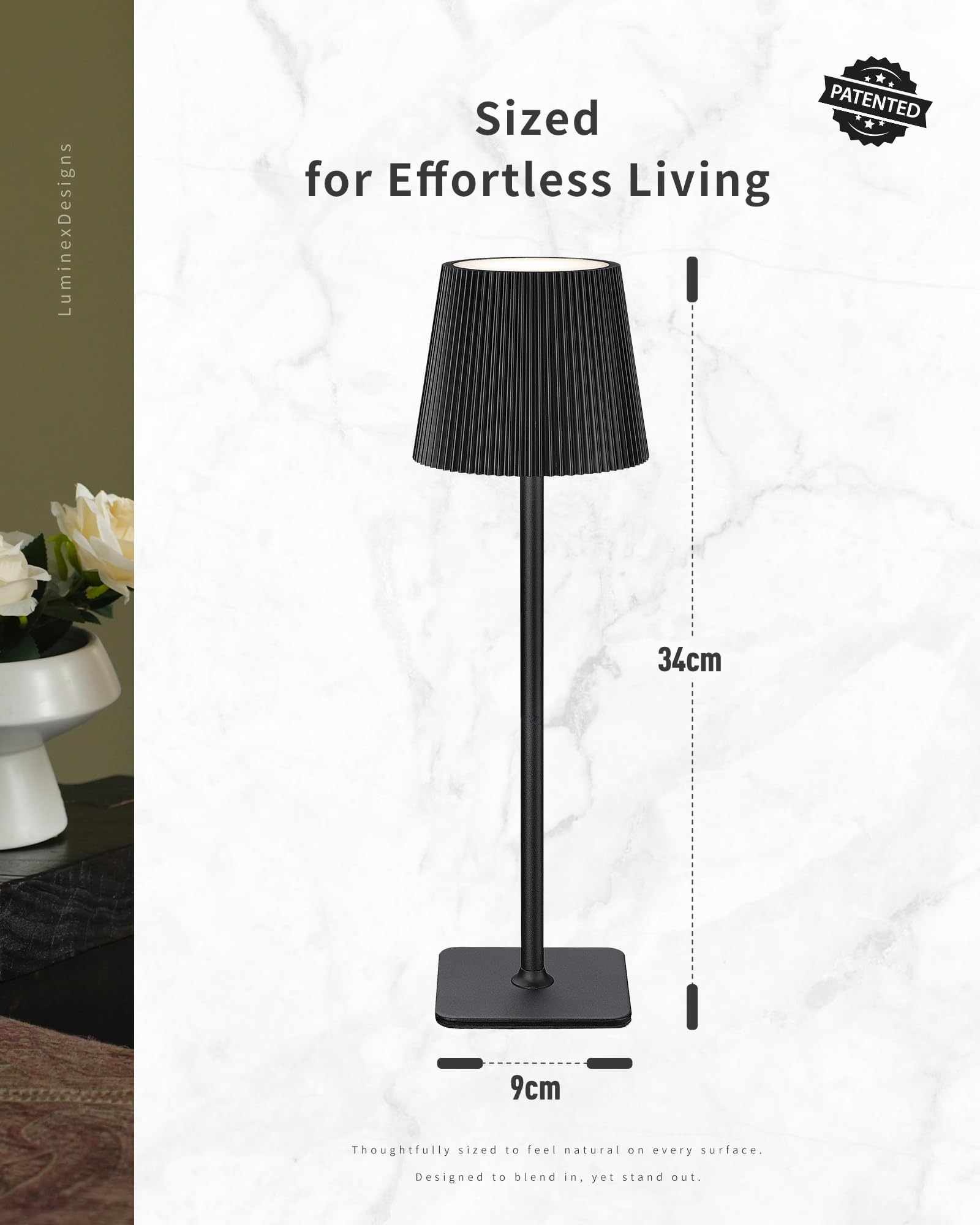 Lámpara de Mesa LED Inalámbrica con Control Táctil – Lámpara Recargable de 5200mAh Regulable, IP54 Resistente al Agua – Ideal para Interiores y Exteriores, Negro