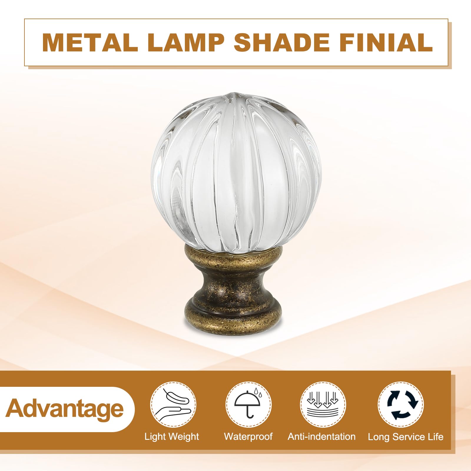PATIKIL 1/4-27 Lamp Finial Cap for Lampshade Harp Top Cap Nut Screw Cap Knob Clear Pumpkin Ball Shaped Crystal Lamp Shade Decoration for Table Floor Lamp Bronze Tone - Image 3