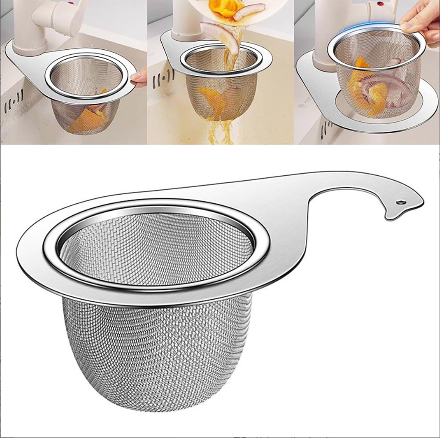 MosQuick® Stainless Steel Kitchen Sink Drain Basket, Big Round Strainer, Food Waste Peel Collector, Filter Jali for Wash Basin, Rust Free Drainer, NALI Cover Mesh, Hair Catcher Chalni (Silver) — Amazon image 3