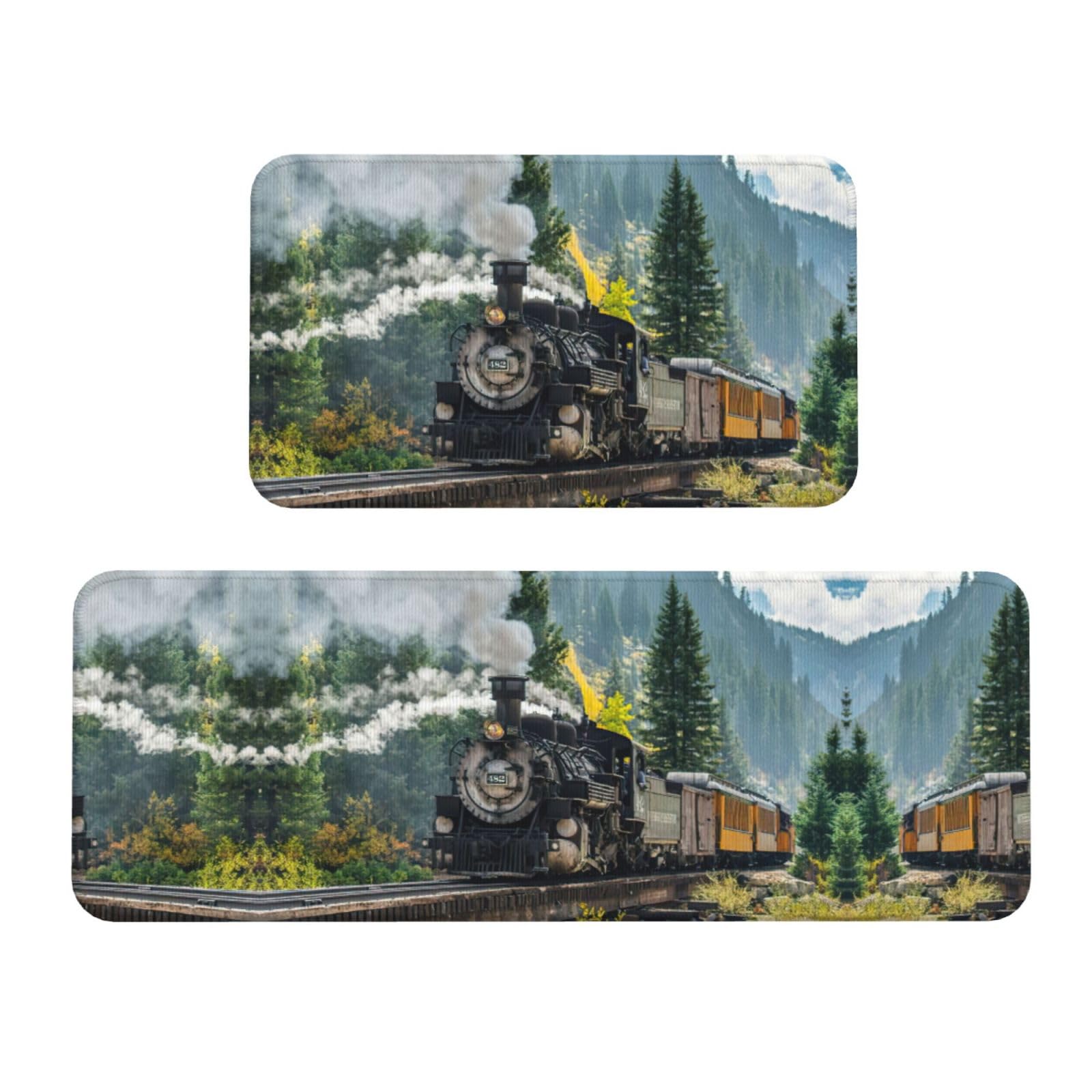 Tapetes de cocina EdWal con estampado de tren de vapor: juego de 2 alfombras para oficina y hogar