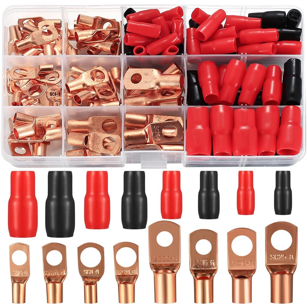 Pomoflexi Tube Cable Lug Set Bolt Hole Tinned Copper Terminals, Crimp Connector, Cable Lug Set