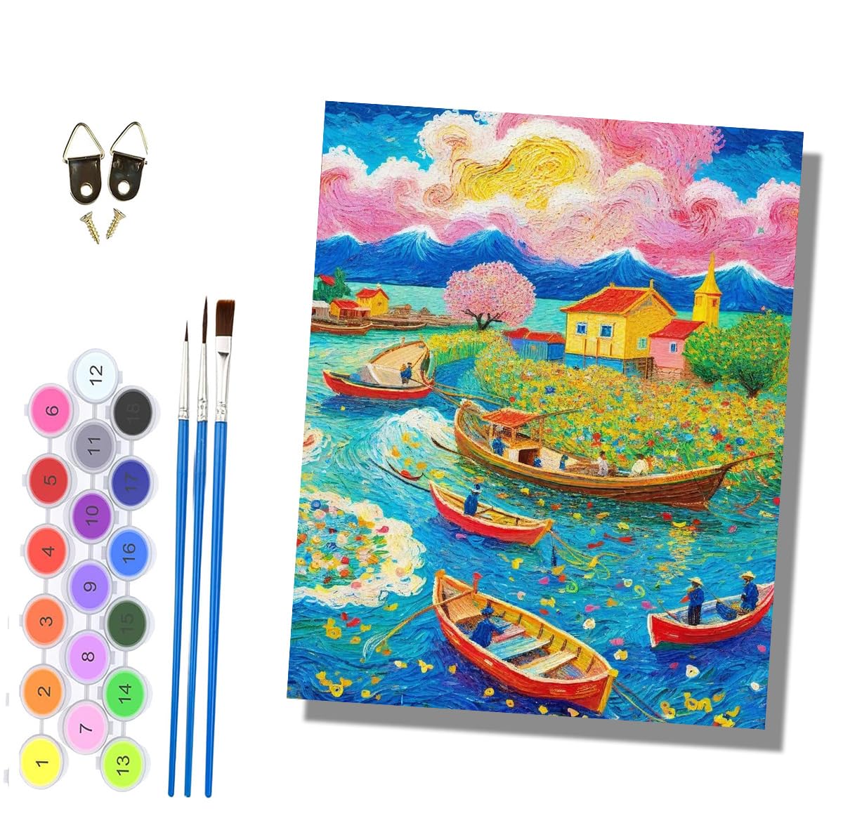 HONGPZH Paint by Numbers for Adults Painting by Numbers for Adults Canvas Kits Paint by Number Crafts Kits for Gift Home Decoration 16x20 inch Colorful Boats