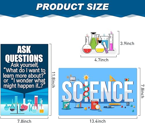 Miniatura 5 de Zonon Juego de 31 tablones de anuncios de ciencia, decoración de aula de ciencia, carteles de científicos, pancartas para decoración de pared de