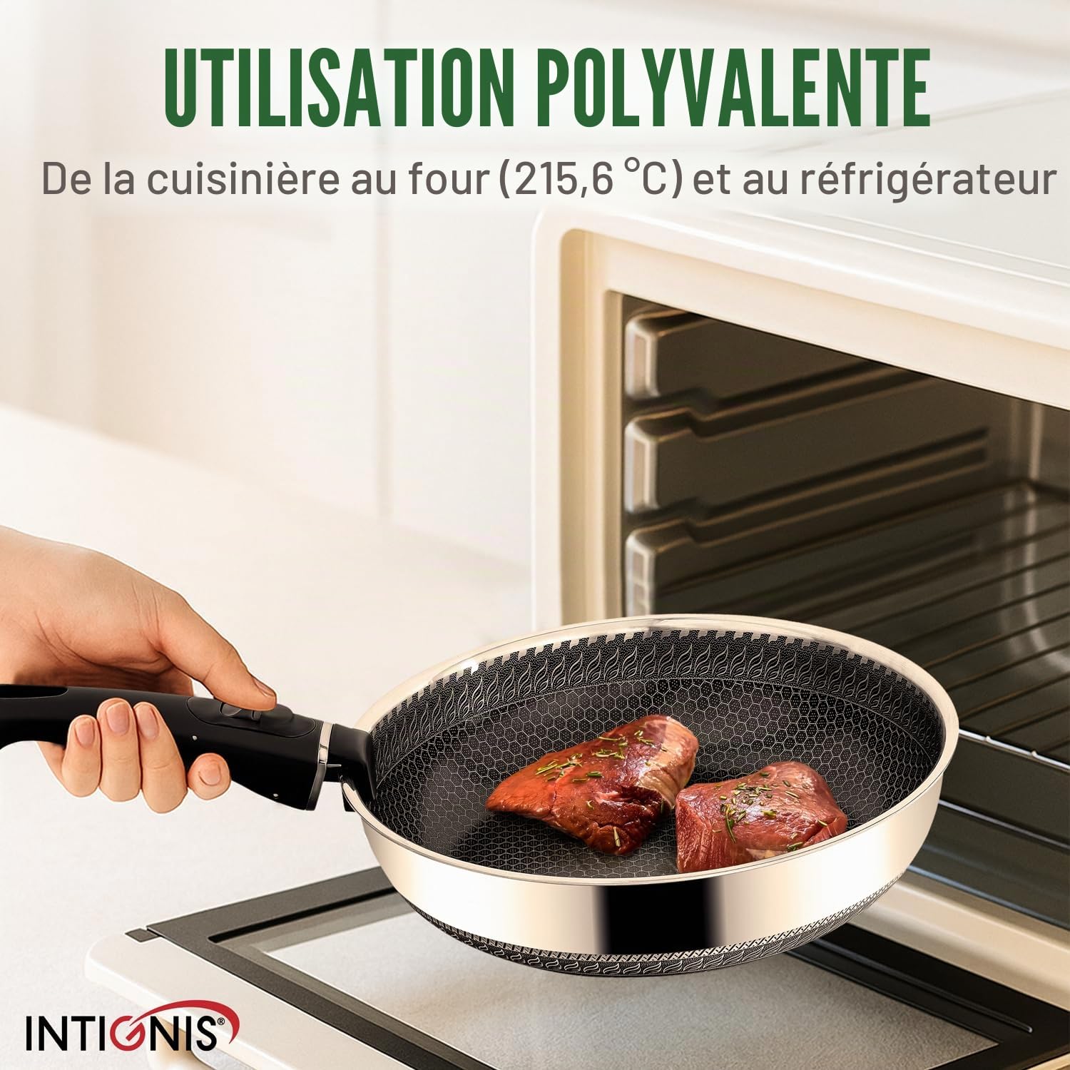 Ensemble Poêles & Casseroles Inox – Poêle 28 cm + Casserole 20 cm avec Couvercles, Manche Amovible, Design Empilable Gain de Place, Compatible Tous Feux Dont Induction, Set Cuisine Premium