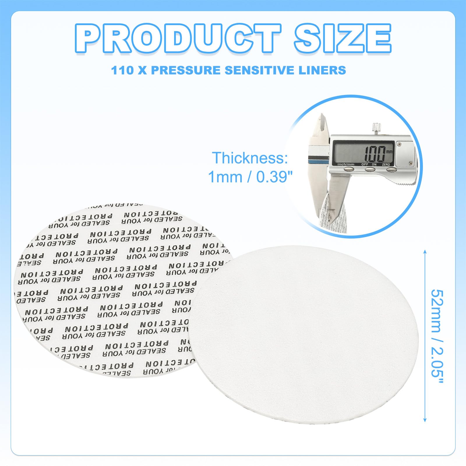 PATIKIL 110Pack Foam Lid Liner, 52mm/2.05" PS Foam Resistant Tamper Pressure Sensitive Seal for Bottle Cap Liners Seals - Image 2