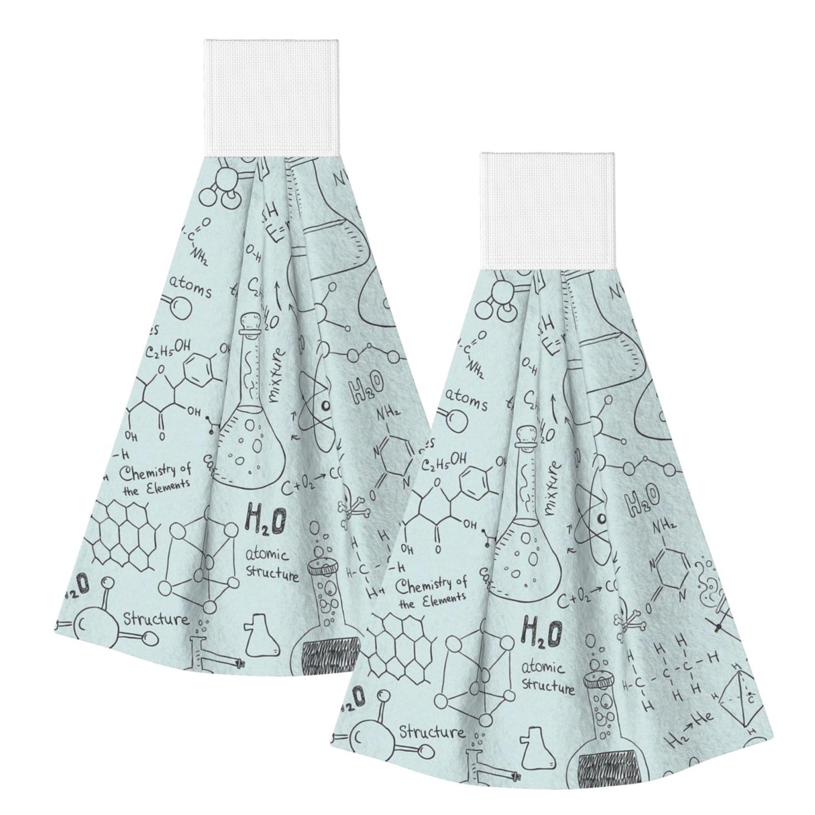 DOPKLNA Chemistry Print Printed, 2 Pcs Hanging Coral Fiber Hand Towels for Bathroom, Absorbent Kitchen Towels