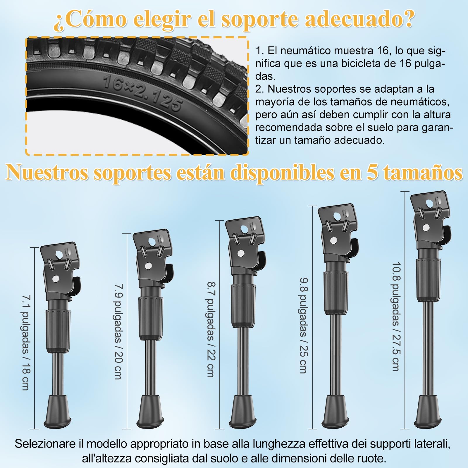 SEISSO Caballete Bicicleta 12-20 Pulgadas, Pata de Cabra Bicicleta, Soporte Retroceso con pie Goma Antideslizante, para Bicicleta de Montaña 12" 14" 16" 18" 20"