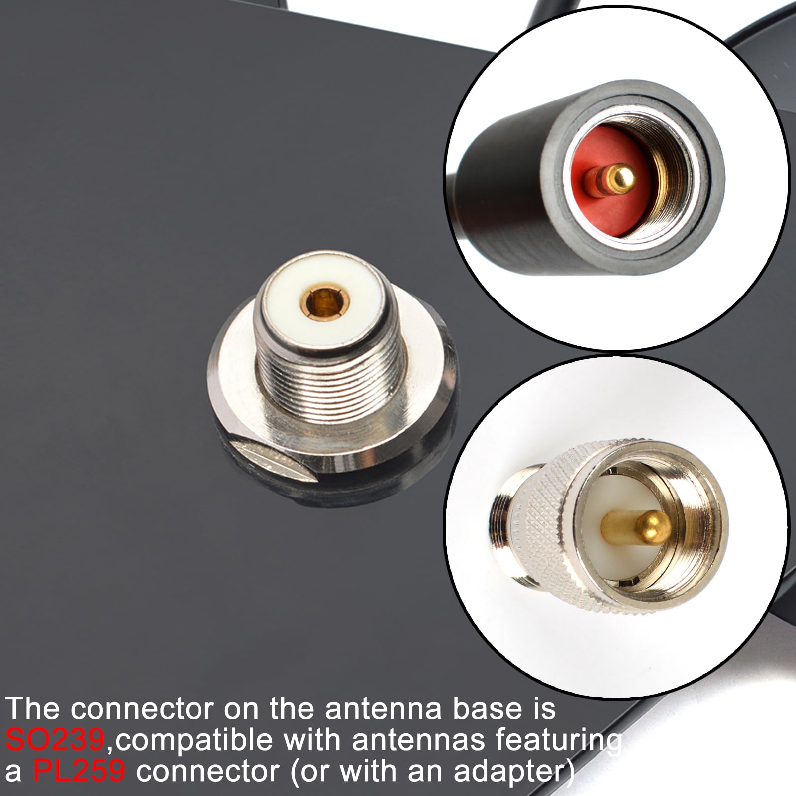 Base Montage Magnétique Robuste pour Antenne CB/VHF/UHF avec Connecteur SO239, Câble Coaxial RG58 PL259 de 5 mètres, pour Voiture/Camion, Extérieur, Maritime