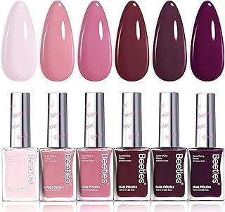 Beetles Winter Nail Polish Set - Twilight Rose 6 Colors Quick Dry Baby Pink Burgundy Red Purple Plum High-Gloss Long-Lasting Nail Polish for DIY At-Home Manicure Christmas Gift for Women