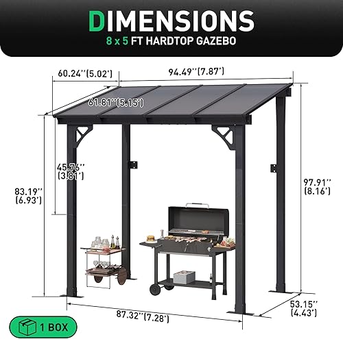 Miniatura 7 de Aoxun Gazebo de 10 x 10 pies, pérgola de kioscos montada en la pared, patio al aire libre, toldos de glorieta con techo inclinado, para porche,