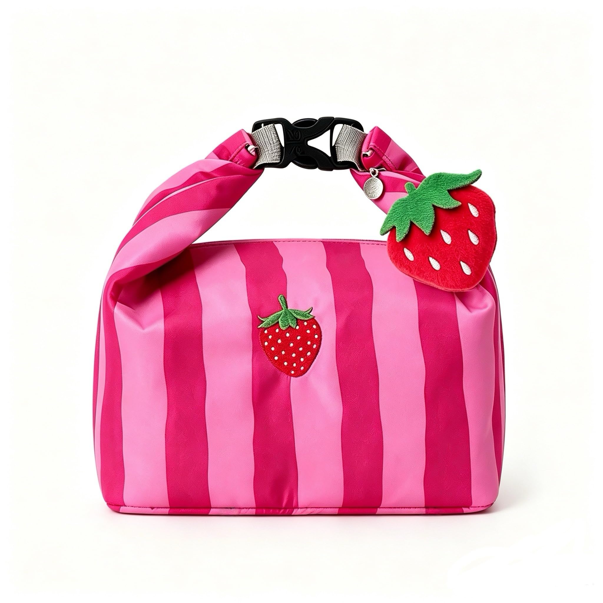 QZLSAYSL Lunch Bags for Women, Girls Insulated Lunch Bag, Pink Reusable Leakproof Lunch Box Tote Bag, Thermal Cooler Bag for Work School Picnic Travel (Strawberry Pattern)