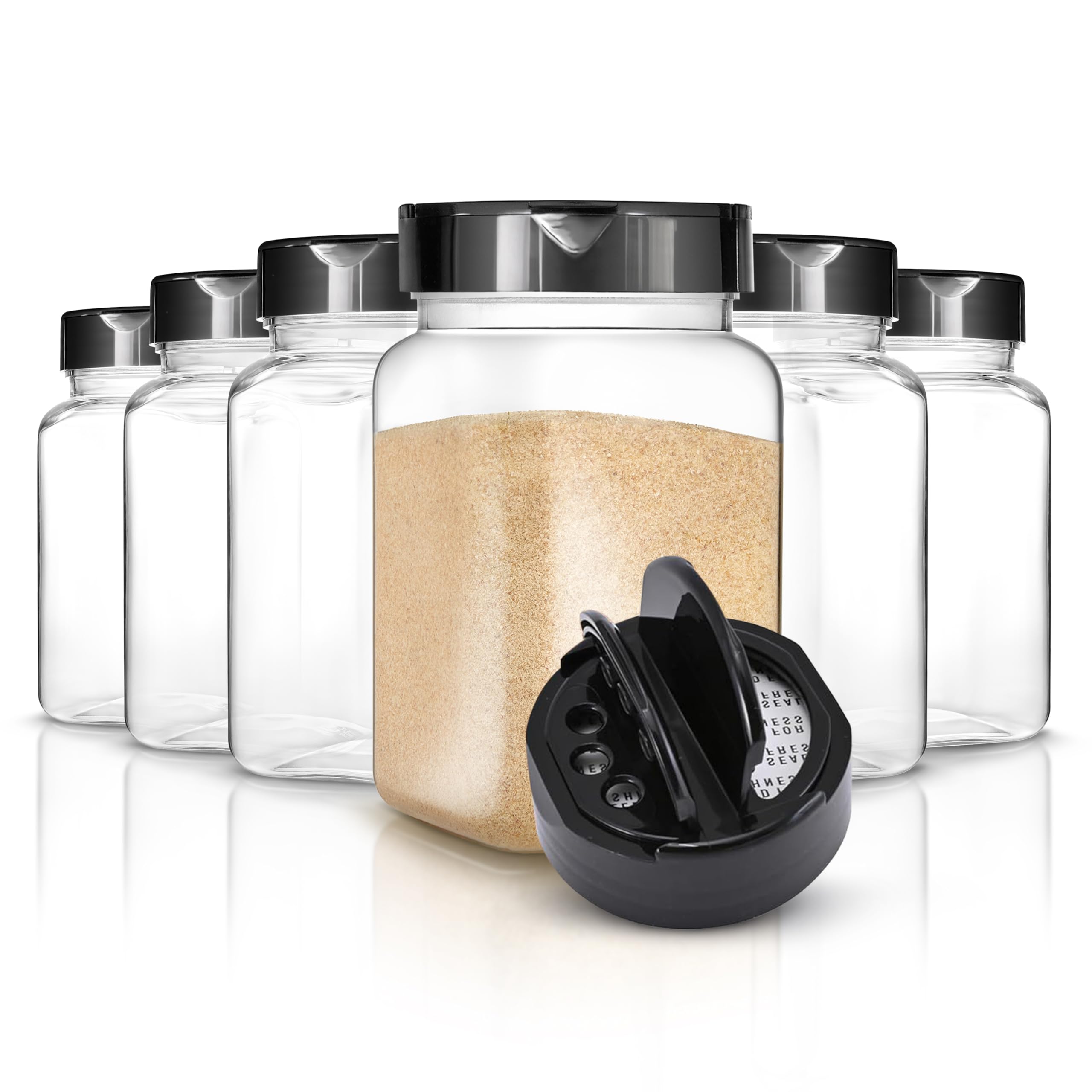 6 Pack - 32 Oz Clear Plastic Spice Jars With Shaker Lids, BPA-Free, Airtight For Spices & Crafts