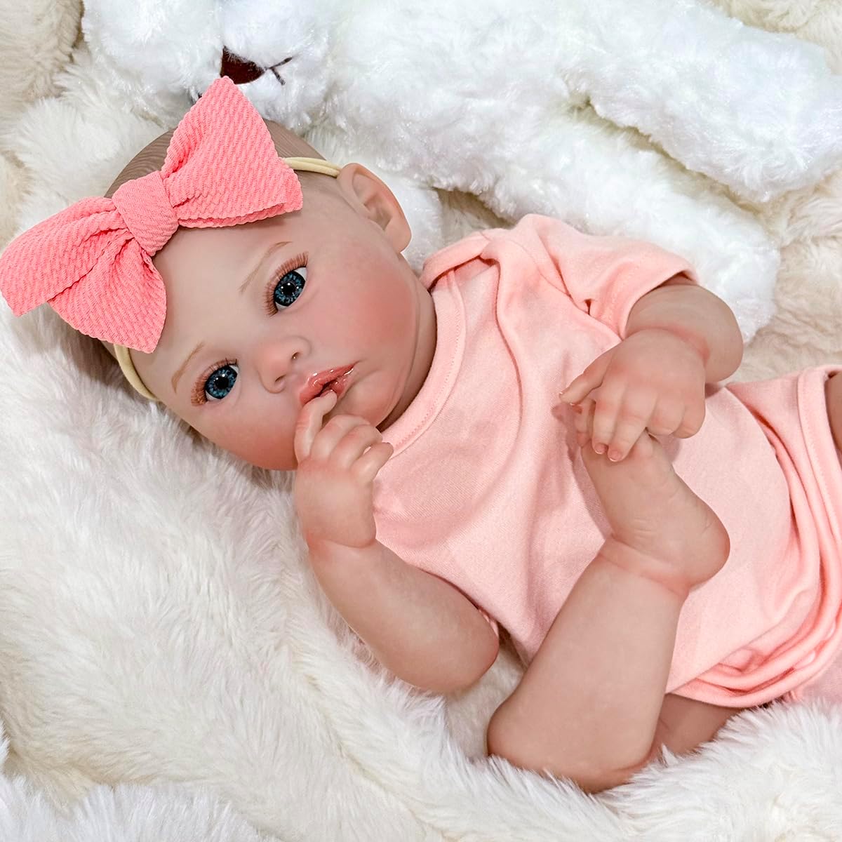 Boneca Bebe Reborn Corpo de Silicone Menina Realista Pintado Original Pode dar banho (Menina Rosa)