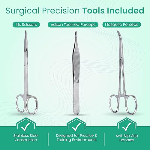 Miniatura 24 de Kit de herramientas de sutura e hilos con aguja Instrumentos de acero inoxidable de alta calidad perfectos para la práctica de sutura Incluye